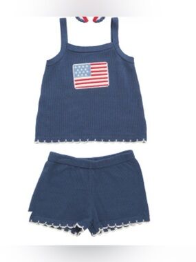 C&C CALIFORNIA Girls 2pc Crochet Top & Shorts Set American Flag Sz 5 4th Of July